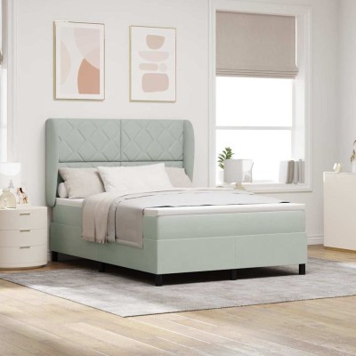 Cama tipo Box Spring Gris claro 140 x 190 cm Terciopelo