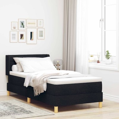 Cama tipo Box Spring Negro y Blanco 90 x 190 cm tela