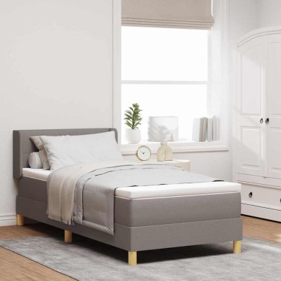 Cama con Somier con colchón con cabecera Taupé 90 x 200 cm tela