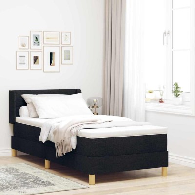 Cama tipo Box Spring Negro y Blanco y Negro 100 x 200 cm tela