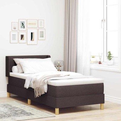Cama tipo Box Spring Marrón oscuro y Blanco 100 x 200 cm tela