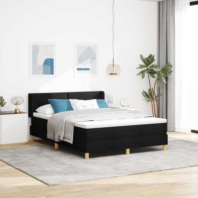 Cama tipo Box Spring con colchón Negro 140 x 200 cm Tapicería