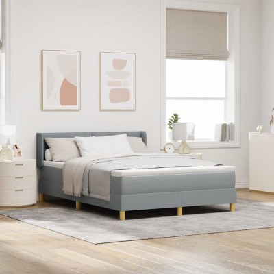 Cama con Somier con colchón Gris claro 160 x 200 cm tela