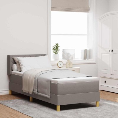 Cama con Somier con colchón con cabecera Taupé 80 x 200 cm tela