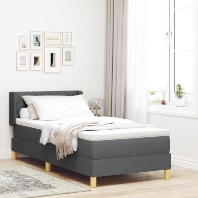 Cama con Somier con colchón Gris oscuro 100 x 200 cm tela