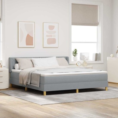 Cama con Somier con colchón Gris claro 180 x 200 cm tela
