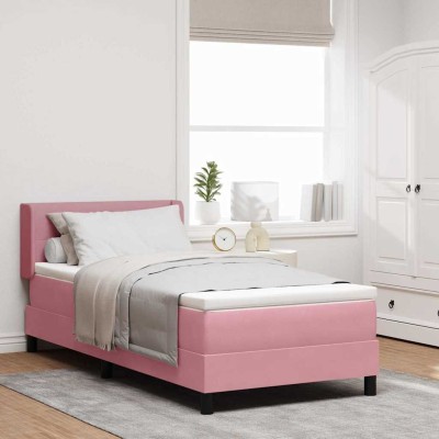 Cama con Somier y Colchón Negra 100x200 cm Terciopelo Rosa