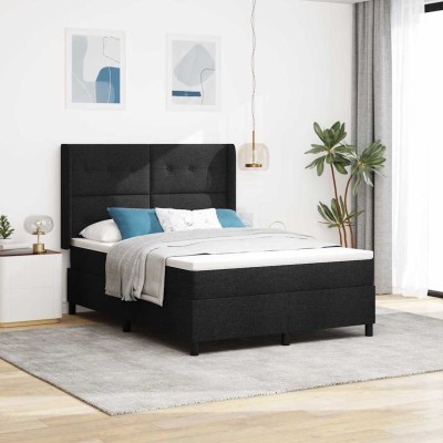 Cama tipo Box Spring con colchón Negro 140 x 200 cm tela