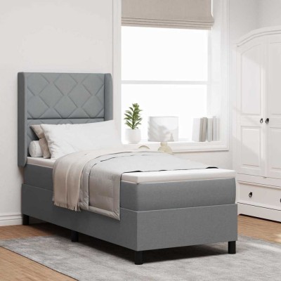 Cama tipo Box Spring con colchón Gris claro 90 x 190 cm tela