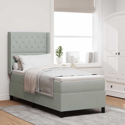 Cama tipo Box Spring Gris claro 80 x 200 cm Terciopelo