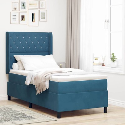 Cama tipo Box Spring con cabecera Azul 100 x 200 cm Terciopelo