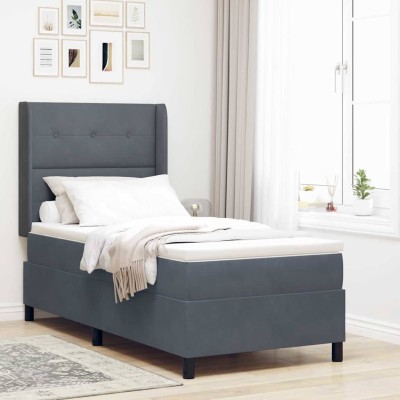 Cama tipo Box Spring Gris oscuro 100 x 200 cm Terciopelo