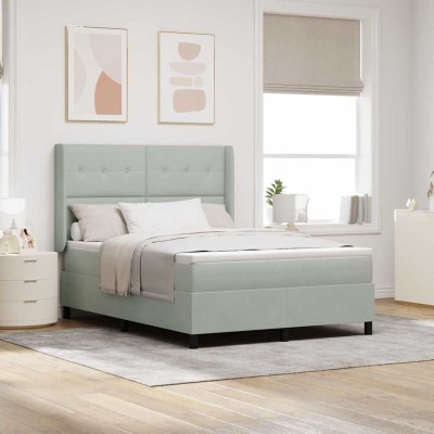 Cama tipo Box Spring Gris claro 140 x 190 cm Terciopelo