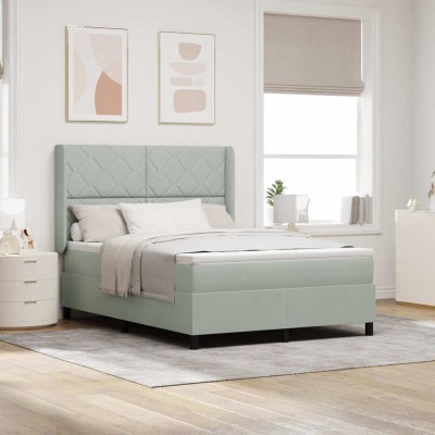 Cama tipo Box Spring Gris claro 140 x 190 cm Terciopelo