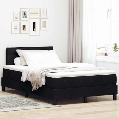 Cama tipo Box Spring con colchón Negro 120 x 200 cm tela