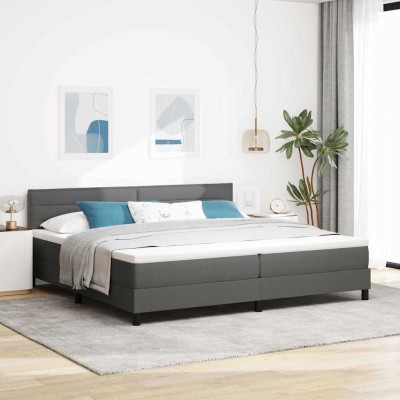 Cama tipo Box Spring con colchón Gris oscuro 200 x 200 cm tela