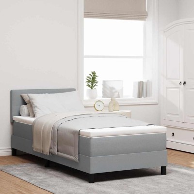 Cama tipo Box Spring con colchón Gris claro 90 x 190 cm tela