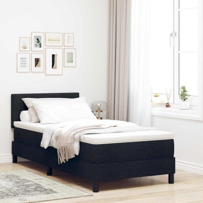 Cama tipo Box Spring con colchón Negro 90 x 200 cm tela