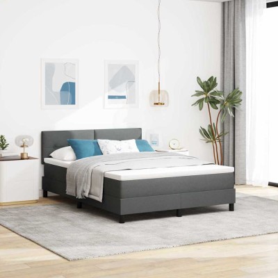 Cama tipo Box Spring con colchón Gris oscuro 160 x 200 cm tela