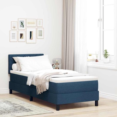 Cama tipo Box Spring con colchón Azul 80 x 200 cm tela