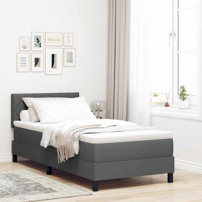 Cama tipo Box Spring con colchón Gris oscuro 90 x 190 cm tela