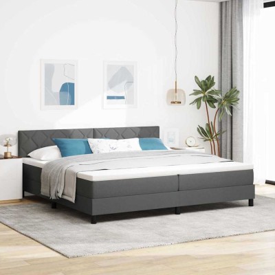 Cama tipo Box Spring con colchón Gris oscuro 200 x 200 cm tela