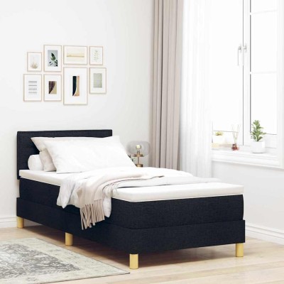Cama tipo Box Spring con colchón Negro 90 x 190 cm tela