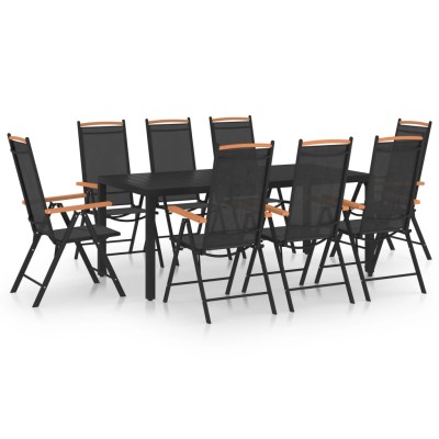 Juego de comedor de jardín 9 piezas aluminio negro