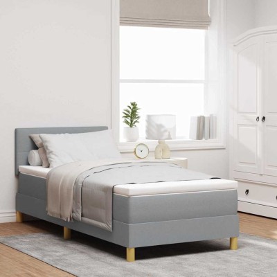 Cama tipo Box Spring con colchón Gris claro 90 x 200 cm tela