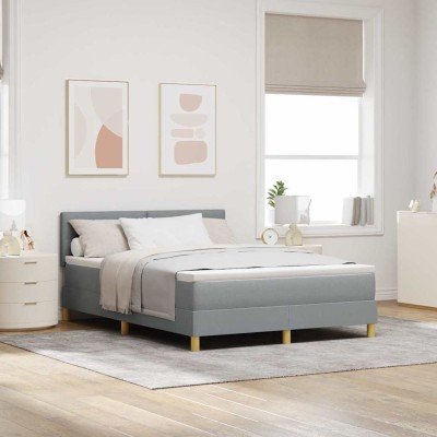Cama tipo Box Spring con colchón Gris claro 160 x 200 cm tela