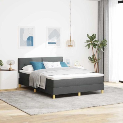 Cama tipo Box Spring con colchón Gris oscuro 160 x 200 cm tela