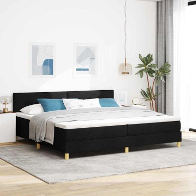 Cama tipo Box Spring con colchón Negro 200 x 200 cm tela