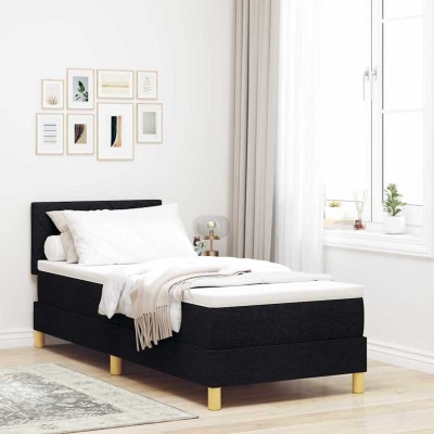 Cama tipo Box Spring con colchón Negro 80 x 200 cm tela