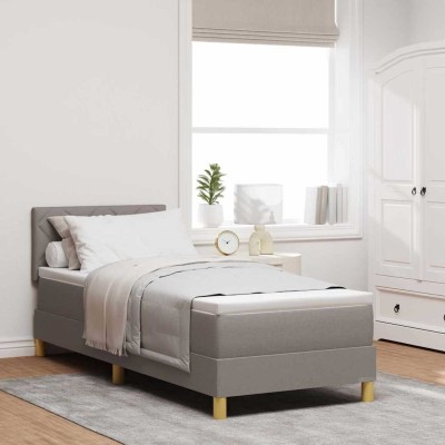 Cama tipo Box Spring con colchón Taupé 80 x 200 cm tela