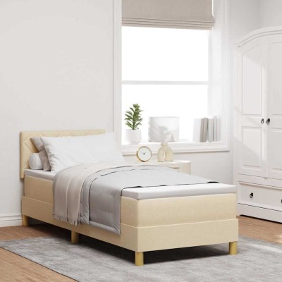Cama tipo Box Spring con colchón Crema 80 x 200 cm tela