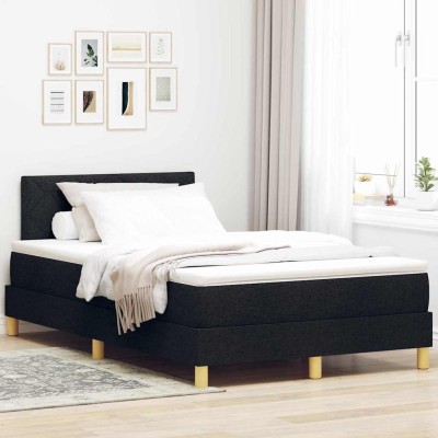 Cama tipo Box Spring con colchón Negro 120 x 200 cm tela