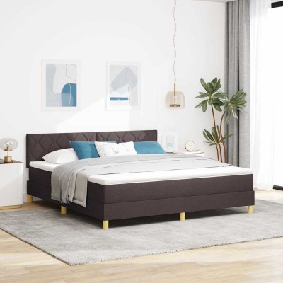 Cama tipo Box Spring Marrón oscuro 180 x 200 cm tela