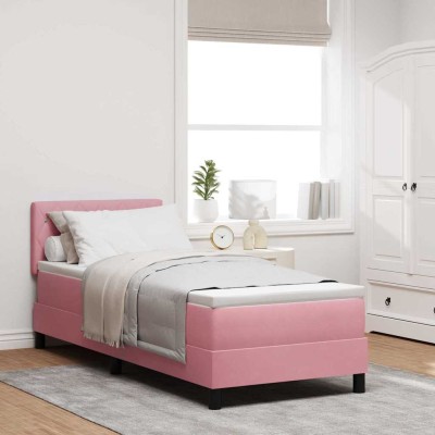 Cama tipo Box Spring con colchón Rosa 80 x 200 cm Terciopelo