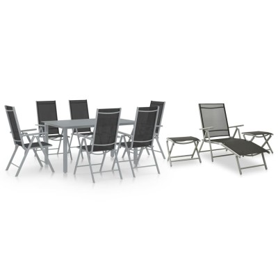 Juego de comedor de jardín 10 piezas negro y plateado