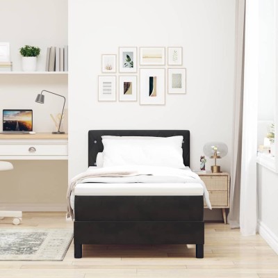 Cama tipo Box Spring con colchón Negro 100 x 200 cm Terciopelo