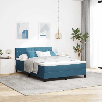 Cama tipo Box Spring Azul oscuro 140 x 200 cm Terciopelo