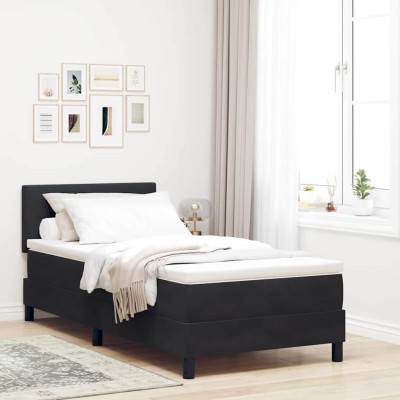 Cama tipo Box Spring con colchón Negro 90 x 190 cm Terciopelo
