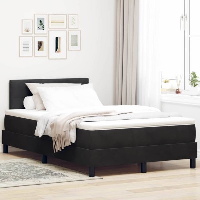 Cama tipo Box Spring con colchón Negro 120 x 190 cm Terciopelo