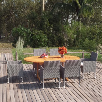 Juego de comedor de jardín 7 piezas ratán sintético gris