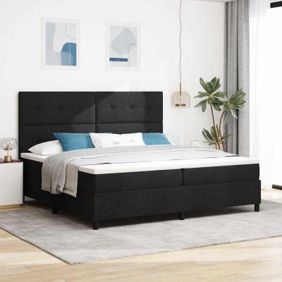 Cama tipo Box Spring con colchón Negro 200 x 200 cm tela