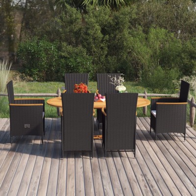 Juego de comedor de jardín 7 piezas ratán sintético negro