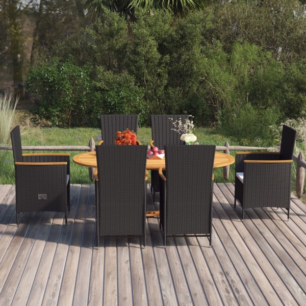 Juego de comedor de jardín 7 piezas ratán sintético negro