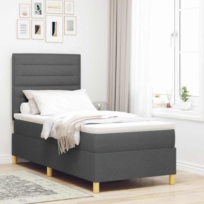 Cama tipo Box Spring con colchón Gris oscuro 100 x 200 cm tela