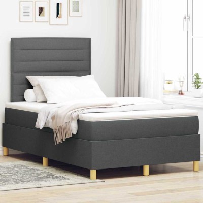 Cama tipo Box Spring con colchón Gris oscuro 120 x 190 cm tela