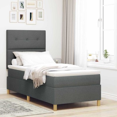 Cama tipo Box Spring con colchón Gris oscuro 100 x 200 cm tela